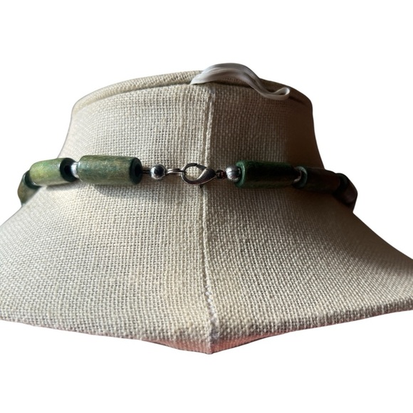 Statement Blue and Brown Beaded Necklace Wood Beads - Picture 3 of 10